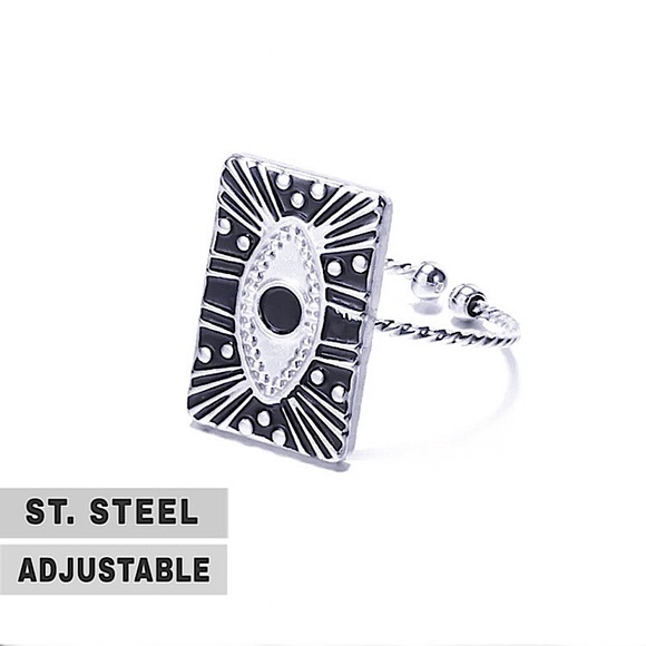 ⚜️[𝟯/$𝟭𝟴]⚜️Silver Evil Eye Rectangular Adjustable Ring NEW - Picture 7 of 7